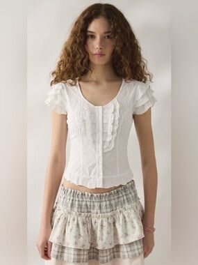 Gretty Zueger 100% Peruvian Cotton Ruffled Sleeve Top